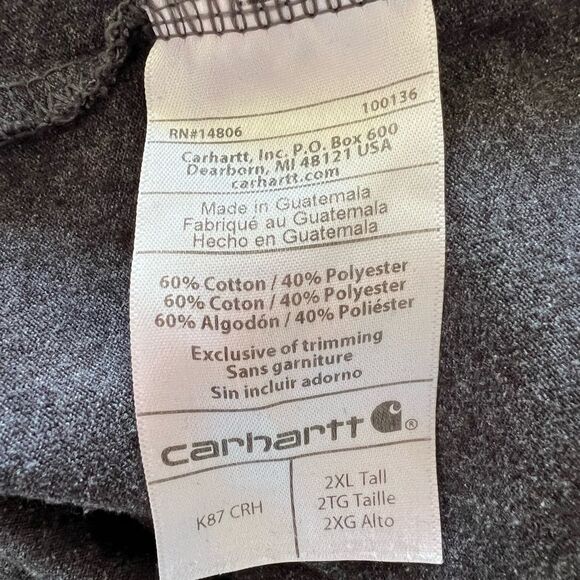 Carhartt Gray Short Sleeve Tee Shirt Size XXL - Picture 4 of 6